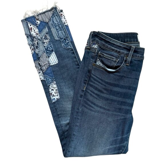 Driftwood Jackie Patchwork Jeans Womens Size 26 Straight Skinny Denim Raw Hem - Picture 1 of 11